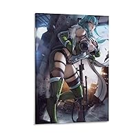 SAO Anime Posters Asada Shino Girls Game Cartoon Aesthetic Poster Canvas Wall Art Prints for Wall Decor Room Decor Bedroom Decor Gifts Posters 24x36inch(60x90cm) Frame-style