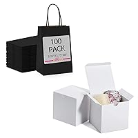 MESHA Black Gift Bags & 4x4x4'' 100PC Gift Boxes