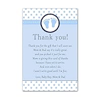 30 Thank You Cards Baby Boy Shower Cute Feet Stars Blue Personalized Cards Photo Paper
