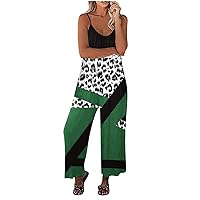 Women's Sexy Spaghetti Strap Colorblock Jumpsuits Casual Wide Leg Long Pants Rompers Sleeveless Ladies Outfits