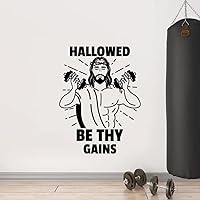 Hallowed Be Thy Gains Wall Decal Vinyl Sticker Jesus Inspirational Quote Fitness Sign Gym Wall Art Crossfit Fitness Center Design Housewares Bodybuilding Sticker Home Gym Wall Decor Removable Wall Mural Workout Poster 1449