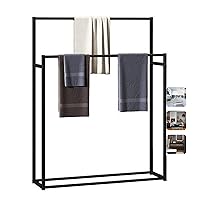 Stand Alone Towel Holder Freestanding Towel Rack Stand Metal Towel Drying Rack Ladder for Bathroom/Kitchen/Bathtub/Black/75X20X110Cm