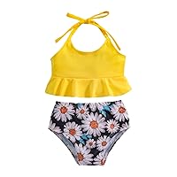 Mesh Bathing Suit Flower Daisy Flower Prints Two Piece Swimwear Swimsuit Bikini Cow