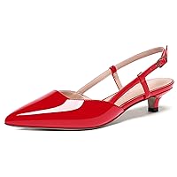 WAYDERNS Women's Pointed Toe Slingback Ankle Strap Kitten Low Heel Pumps Shoes 1.5 Inch