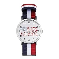 Dinosaur USA Flag Wrist Watch Adjustable Nylon Band Outdoor Sport Work Wristwatch Easy to Read Time