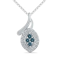 1/5 CTW Natural Blue and White Diamond Leaf Pendant in 10K White Gold