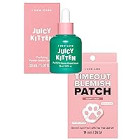 I Dew Care Hydrocolloid Acne Pimple Patch - Timeout Blemish Happy Paws | 36 Count (14mm) + Face Serum - Juicy Kitten | Purifying Power-Green Korean Skincare with Niacinamide, 1.01 Fl Oz Bundle