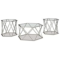Signature Design by Ashley Madanere Modern Chrome 3-Piece Occasional Table Set, Includes Coffee Table and 2 End Tables, Silver