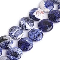 JOE FOREMAN 20mm Natural Sodalite Coin Button Chakras Stone Semi Precious Gemstone Beads for Jewelry Making Strand 15 inch