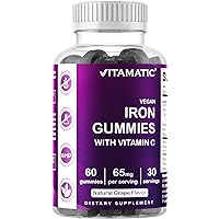 Vitamatic Iron 65 mg Gummies Supplement for Women & Men - 60 Vegan Gummies - Great Tasting Iron Gummy Vitamins with Vitamin C