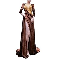 Brown Velvet Sequined Mermaid Prom Evening Shower Party Dress Celebrity Gala Pageant Gown