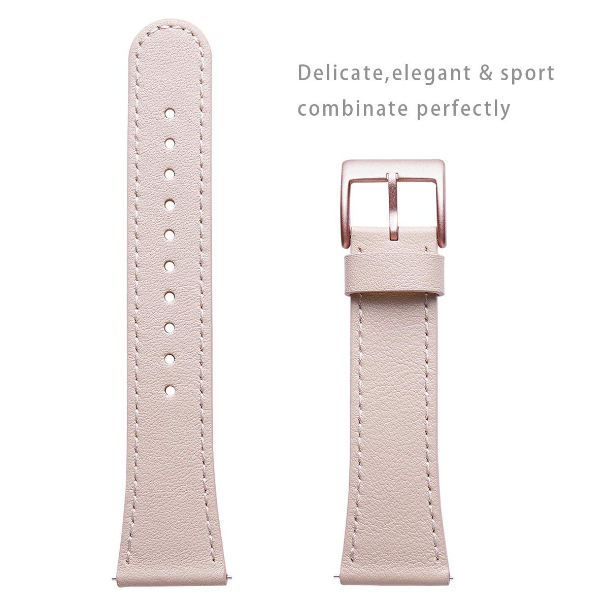 WFEAGL for Fitbit Versa Bands, Top Grain Leather Band Replacement Strap for Fitbit Versa/Versa 2 /Versa Lite/Versa SE Fitness Smart Watch (PinkSand Band+ Rosegold Buckle)