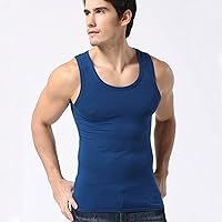 NA Men's Round Neck Tank top Sports Wide Back Tank top Tight Solid Color Men's Tank top XXXL Sapphire Blue