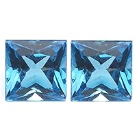 2.43-2.70 Cts of AAA 6 mm Princess Matching Loose Swiss Blue Topaz (2 pcs set) Gemstones