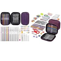 IMZAY 164 Pcs Crochet Hooks Set, Crochet Kit Crochet Hooks Kit with Storage Case, Ergonomic Knitting Needles Blunt Needles Stitch Marker DIY Hand Knitting Craft Art Tools for Beginners-Purple