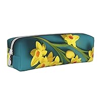 Narcissus Pencil Case Pu Leather Cute Small Pencil Case Pencil Pouch Storage Bag With Zipper