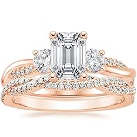 Petite Twisted Vine Moissanite Diamond Ring Set, 2 Carat Emerald Moissanite Engagement Ring Set, Wedding Ring Set, Bridal Ring, Promise/Anniversary Rings for Wife