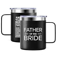 Father of the Bride | Stainless Steel Vacuum Insulated 12oz Mug Cup with Lid | Gift for Dad, Bride, Bridal Shower, Wedding, Engagement Party | Travel Tumbler Bride's Dad Gift - Black