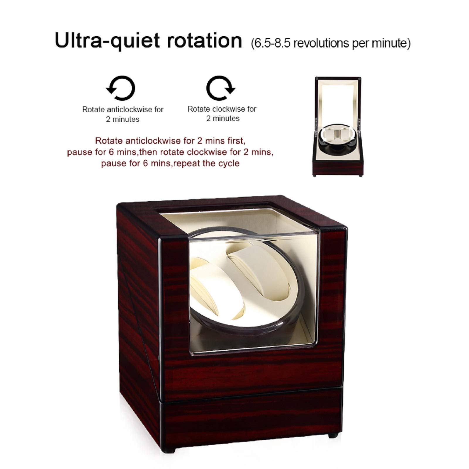 Uten Automatic Watch Winder Box Luxury Wooden Watch Storage Case, Double Watch Winder with Quiet Motor 4 Rotation Mode for Father's Day Gift for Him, Birthday Gift. Red