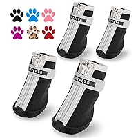 QUMY Dog Shoes for Small Dogs, Puppy Dog Boots & Paw Protector for Winter Snow Day, Summer Hot Pavement, Waterproof in Rain Weather, Ourdoor Hiking, Indoor Hardfloor with Anti Slip Sole Black Size 4