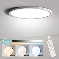 12 Inch 24W Dimmable LED Flush Mount Ceiling Light Fixture with Remote Control, 2800K-6500K Color Changeable, 10%-100% Brightness Adjustable, Flat Modern Round Ceiling Lamp Lights for Bedrooms.etc.