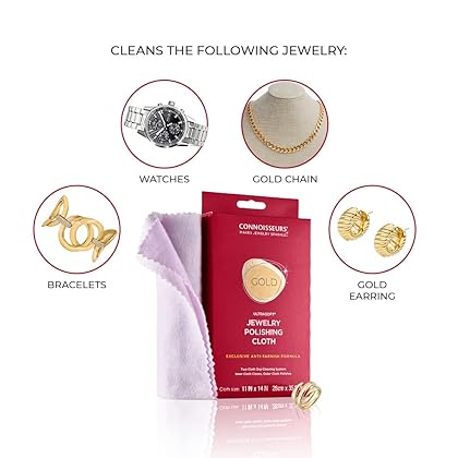 CONNOISSEURS Premium Edition Ultrasoft 14x14 Extra Large Gold or Silver Jewelry Polishing Cloth, Clean and Polish Jewelry While Removing Tarnish for a High Shine