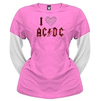 Old Glory ACDC - I Heart ACDC Juniors 2Fer T-Shirt X-Large Pink