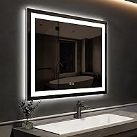 ROOMTEC 30 x 30 Inches LED Bathroom Mirror with Front and Backlit,Anti-Fog,3 Colors and Dimmable Light(Horizontal/Vertical)