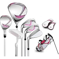 New Golf Sets Complete Golf Club Set for Junior - Kids 6-8 Golf Set Left Hand - Children Beginners Practice Pole with Bag for 120-165cm Height Boy Girl (Color : Pink, Size : 95-115cm)