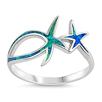 CHOOSE YOUR COLOR Sterling Silver Starfish Ring