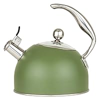 Culinary 3-Ply Stainless Steel Whistling Tea Kettle, 2.6 Quart, Includes Tempered Glass Lid, Ergonomic Stay-Cool Handle, Works on All Cooktops including Induction, Cypress Green