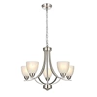 BONLICHT 5 Light Transitional Chandeliers Brushed Nickel Contemporary Dining Room Light Fixtures Ceiling Hanging Modern Pendant Lighting with Alabaster Glass Shade for Living Room Bedroom Foyer Hotel