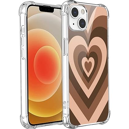 PHONME Heart Case for iPhone 14,for iPhone 14 Case Brown Heart Love,for iPhone 14 Case Valentines Thanksgiving Day Gifts,Heart Love for iPhone Case Women,Soft TPU Gifts Case for iPhone