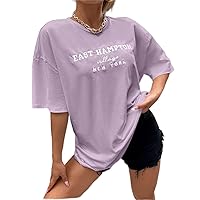 Womens Summer Tops Sexy Casual T Shirts for Women Drop Shoulder Letter Embroidery Top