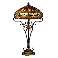 Dale Tiffany TT10095 Dragonfly Table Lamp, Antique Golden Sand and Art Glass Shade