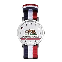 California Bear Flag Wrist Watch Adjustable Nylon Band Outdoor Sport Work Wristwatch Easy to Read Time, 202403193