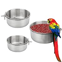 Bird Feeding Dish Cups 3 Pack Parrot Food Bowl Cage with Clamp Holder Stainless Steel Birdcage Coop Water Feeder for Cockatiel Conure Budgies Parakeet Macaw Finches Lovebirds Small Animal