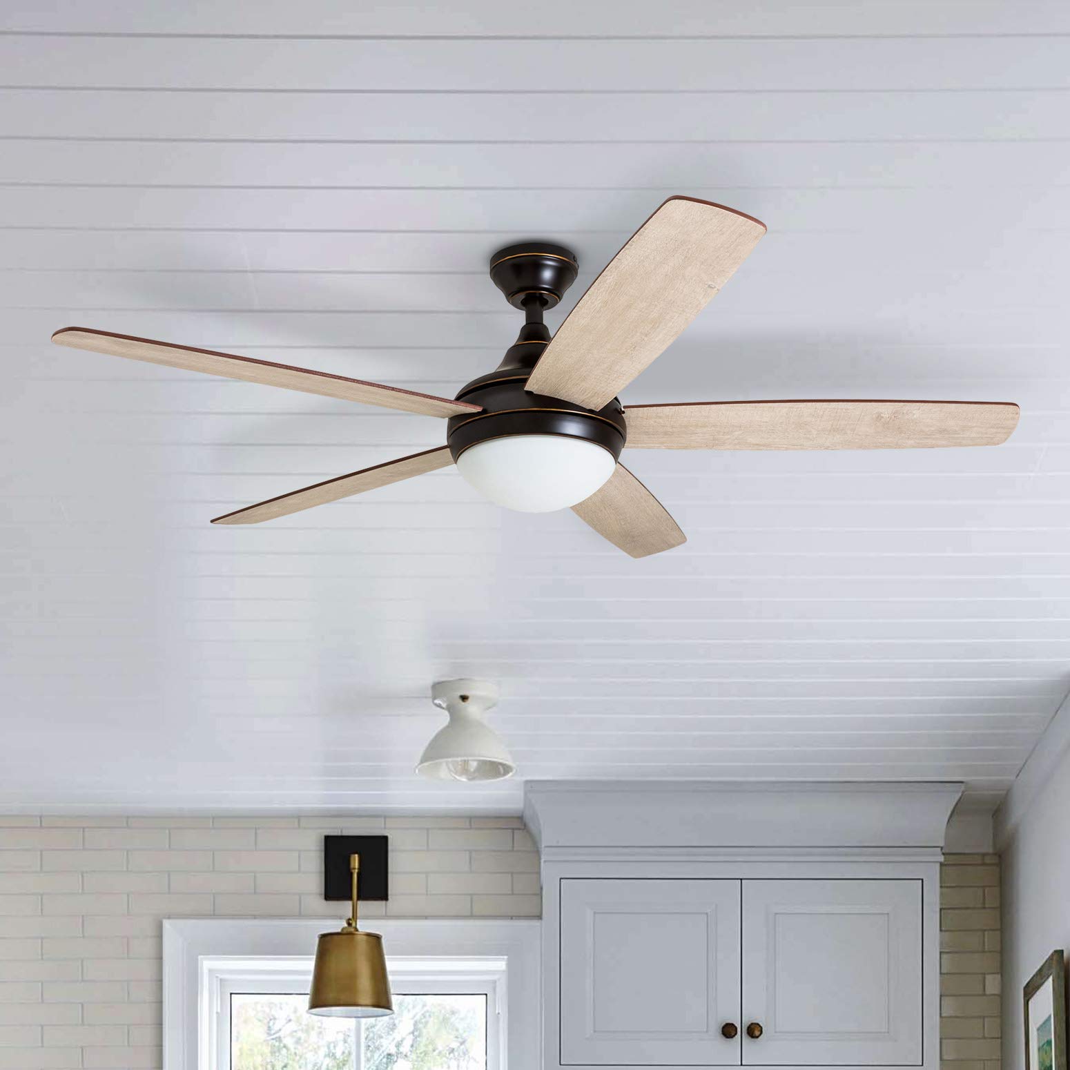 Prominence Home 80093-01 Ashby Ceiling Fan with Remote Control and Dimmable Integrated LED Light Frosted Fixture, 52