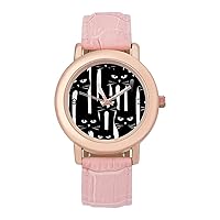 Black and White Cats Women's Watches Classic Quartz Watch with Leather Strap Easy to Read Wrist Watch