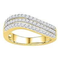 TheDiamondDeal 10kt Yellow Gold Womens Round Diamond Triple Row Contoured Band Ring 1/2 Cttw