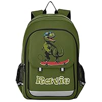 Personalized Dinosaurs Surfing Kids Backpack for Girls Boys with Name Custom Elementary Middle School BookBag Travel Bag for Girls Boys Kids Teens 17.7 Inch