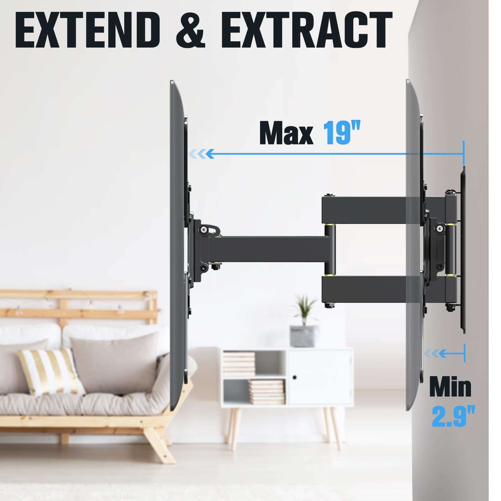 Mounting Dream TV Wall Mount Bracket for Most of 26-55 Inch LED, LCD, OLED and Plasma Flat Screen TV with Full Motion Swivel Articulating Arm up to VESA 400x400mm and 60 lbs, MD2393-MX