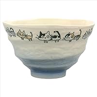 Mino Ware Lightweight Rice Bowl, Approx. 4.7 inches (12 cm), Dora Cat, Blue