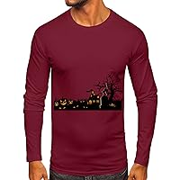 Halloween Shirts for Men Long Sleeve Scary Printed Tees Quick Dry Oversized Loose Fit Sweatshirt Athletic Tees