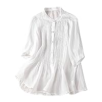 Floral Embroidered Cotton Linen Tops for Women, Women's Casual Crewneck Blouses Fashion Loose Lightweight Short Sleeve Shirts