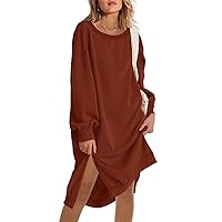 Panadila Womens Oversized Long Sweatshirt Dress Casual Long Sleeve Tunic Tops Side Slit Pullover Midi Dress