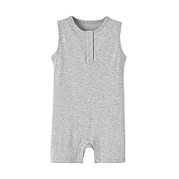 Teach Leanbh Baby Romper Cotton Sleeveless Button Down One Piece Linen Jumpsuit Coverall 3-24 Months (Light Grey, 6-12 Months)