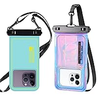 2 Pack Floating Waterproof Phone Pouch, IPX68 Waterproof Phone Case, Beach Vacation Essentials, Purple 7 inch + Green 6.7 inch