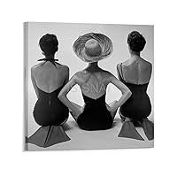 ISISNAI Girl in Swimsuit Beach House Fashion Model 1950s Black And White Retro Photography Aesthetic Poster Canvas Poster Bedroom Decor Office Room Decor Gift Frame-style 24x24inch(60x60cm)