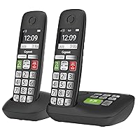 E295A Duo – Two Big Button Phones Cordless – Made in Germany – Big 2” Display – Extra Large Keys and Easy Usability – Call-Blocker – Phonebook with 100 Contacts, Black